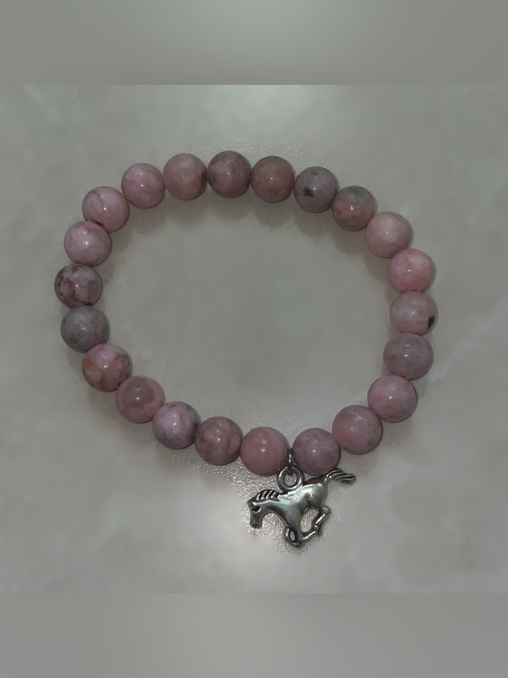 Pink Beaded Stone Bracelet with Horse Charm
